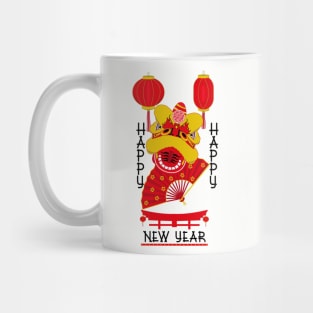 Happy Chinese New Year Dragon Head and Lanterns Mug